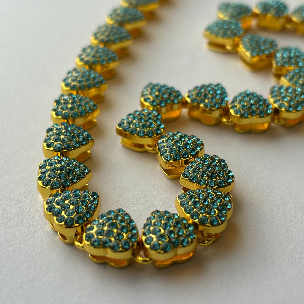 Fifth Avenue Strawberry Chain Necklace Gold Round Cut Blue Zircon 16 Inch 37$
